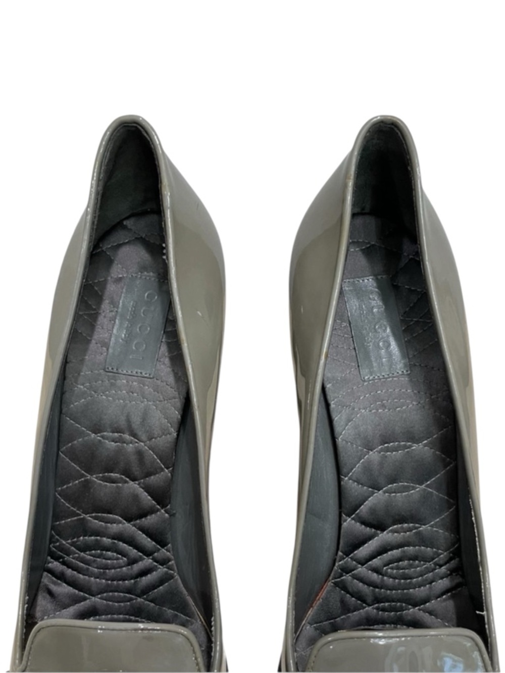 GUCCI Olive Green Gray Patent Leather Buckle Pumps US 10 B - Picture 6 of 14